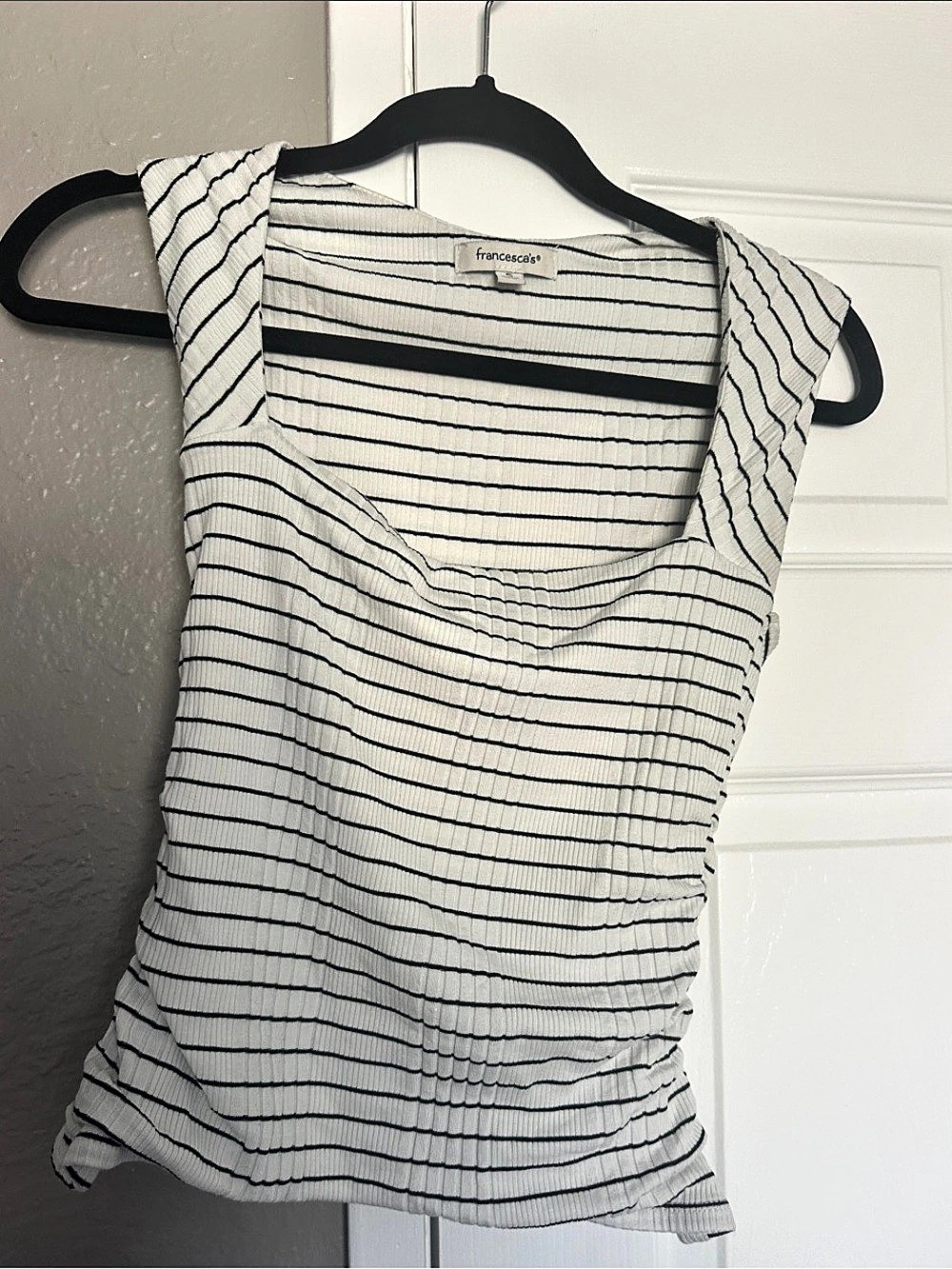 Striped Squareneck Tank Top in White & Black